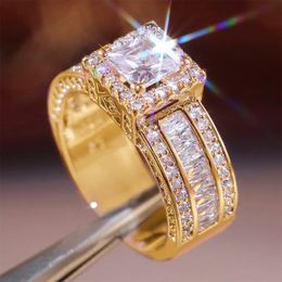 Wedding Rings Huitan Princess Cut Cubic Zirconia Women Gold ColorSilver Color Luxury Party Accessories Fashion Jewelry Size513 231204