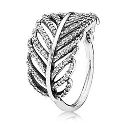 Cluster Rings Authentic 925 Sterling Silver Shimmering Feather Ring For Women Anniversary Party Trendy Gift Fine Europe Jewelry301E
