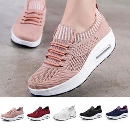 Height Increasing Shoes Breathbale Knit Casual Shoes Women's Lace Up Platform Sneakers Slim Wedges Outdoor Walk Shoes Female Height Increase Swing Shoes 231204