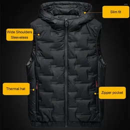 Men's Vests Men Winter Vest Coat Down Waistcoat Hooded Sleeveless With Pockets Zipper Placket For Fall/winter