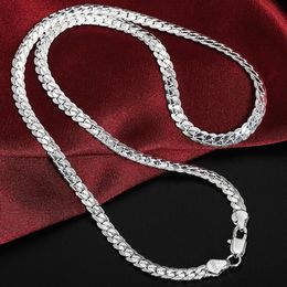 925 Sterling Silver Chain Necklace 5mm Full Sideways Cuban Link Necklace for Woman Men Fashion Wedding Engagement Jewelry199p