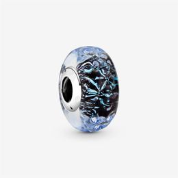 New Arrival 925 Sterling Silver Wavy Dark Blue Murano Glass Ocean Charm Fit Original European Charm Bracelet Fashion Jewelry Acces220l