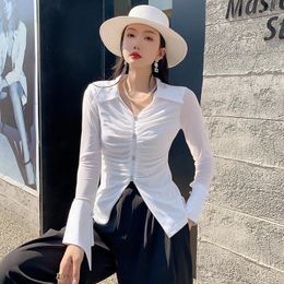 Women's Blouses Ladies Fashion Casual Fold Shirts Blouse Women Tops Woman Button Up Shirt Female Girls Long Sleeve Clothes BVy6606