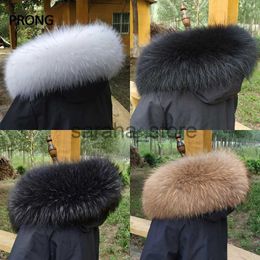 Scarves Real Raccoon Fur Collar For Winter Coat Hood Decor Furry Fur Collar Women Men Real Fur Shawl luxury Warm Large Size Fur Scarf J231204