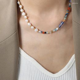 Choker Minar Handmade Multicolor Natural Stone Freshwater Pearl Strand Necklaces For Women 18K Gold PVD Plated Titanium Steel