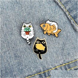 Pins Brooches Cat Fish Metal Pin Enamel Pins For Women Men Gift Fashion Jewlery Drop Delivery Jewellery Dhzyg