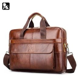 Luxury Genuine Leather Business Men's Briefcase Male Real Cow Leather Men Shoulder Messenger Bag Travel Computer Handbags Bro226L