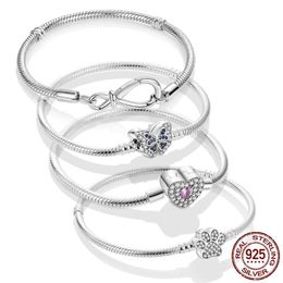 2022 New Original Design Bracelets 925 Sterling Silver Sparking Butterfly Paw Heart Snake Chain Bracelet fit Charm Bead DIY Women 2088