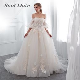 Urban Sexy Dresses Elegant A Line Wedding Backless Half Sleeves Bridal Gowns Strapless Neck Appliques Lace Up Robe Marie Vestido De Noiva 231202