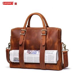 New Men's Crazy Horse Leather Handbag genuine Leather Large Capacity men Computer Bag Cowhide Shoulder Diagonal Briefcase 15 225g