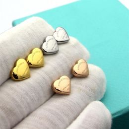 Womens T Letter Heart earrings Studs Designer Jewellery mens Arcuate surface Studs gold silvery rose gold Full Brand as Wedding Chri296F