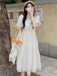 Casual Dresses Women Puff Sleeve Princess Sweet Temperament Fashion Ulzzang A-line Summer Simple Ladies Ins Korean Style Classic