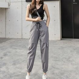 Women's Pants Summer Women Solid Haren Korean Fashion Streetwear Sports Casual Thin Loose High Waist Student Joggers Cargo Trousers