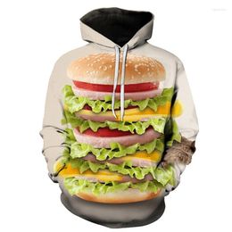 Men's Hoodies Creative Hamburger Pattern 3D Print Sweatshirts Spring Autumn Streetwear Loose Hoodie Kids Clothing 4XL Oversized