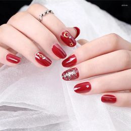 False Nails 24Ppcs Japanese Style Full Cover Fake Nail 3D Star Moon Rivet Black Red Blooming Colour Short Cartoon Art Tips