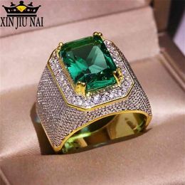 Europe States Exaggerated large Green Zircon Olive Emerald 14K Gold Full Diamond Ring Men And Women Party Jewellery Gift 210701253N