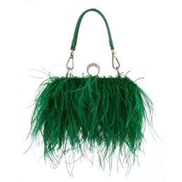 Luxury Ostrich Feather Evening Bags For Women 2022 Chain Shoulder Crossbody Bag Tassel Party Clutch Purse Green Wedding Handbags L285e