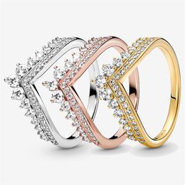 New Brand 100% 925 Sterling Silver Princess Wishbone Ring For Women Wedding & Engagement Rings Fashion Jewellery Accessories2933