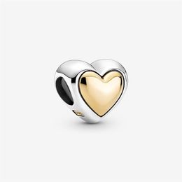 100% 925 Sterling Silver Domed Golden Heart Charm Fit Original European Charms Bracelet Fashion Jewelry Accessories199c