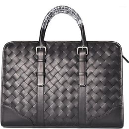 JIABV Men's Bag Genuine Leather Briefcase Bags Handbags Mens Laptop Woven Calf skin 2020 New Business Quality1246d