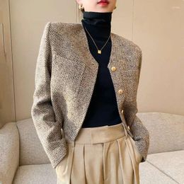 Women's Jackets Korean Fashion Women Winter Tweed Woollen Jacket OL Female Coat Slim Single Breasted V Neck Short