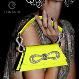 Rhinestones Double Bow evening Bag Women designer shoulder Vintage Diamond party small flap purse tote handbag new yellow 220526242i