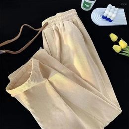 Men's Pants Regular Fit Men Trousers Drawstring Elastic Waist Plush Wide Leg With Simple Style Soft For Comfortable