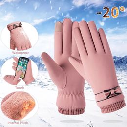 Fingerless Gloves Winter Y2K Women Touchscreen Warmer Thermal Fleece Lined Guantes Full Finger Mittens Waterproof Motorbike Glove 231204