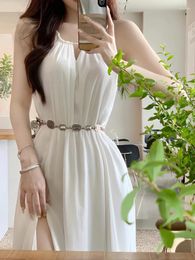 Casual Dresses 2023 Summer Beach White Midi Dress Women Sleeveless Slim Even Party Office Lady Elegant Formal Korean Chic