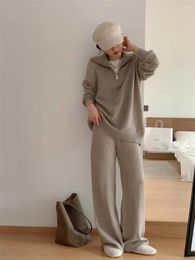 Women's Two Piece Pants Autumn Winter Office Lady Fashion Casual Loose Brand Female Women Girls Knitting Sweater Sets Suits Clothing