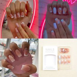 False Nails Detachable Press On Full Cover Fake Wearable Medium Length French