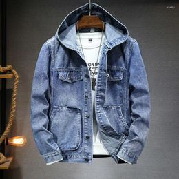 Men's Jackets Spring Autumn Denim Tooling Hooded Loose Casual High Street Workwear Jacket Men Tops Overcoat Male Clothes