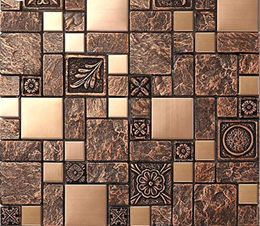 11-PCS Antique Wall Tiles, Copper Stainless Steel and Resin Blend Mosaic Tile 3D Rock Finish Design, Perfect for Kitchen Backsplash, Bathrrom Shower and Accent