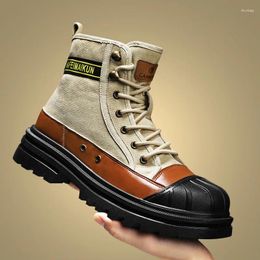Boots Men's Shoes 2023 Autumn And Winter Breathable High-top Heightened Thick-soled All Match Canvas Casual Mens