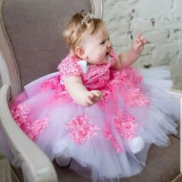Classy Flower Girl Dresses Jewel Neck Lace Beaded Tulle Sleeveless Ball Gown Party Gowns for Girls