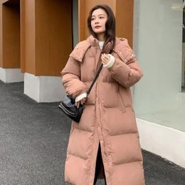 Women's Trench Coats 2024 Women Down Cotton Coat Winter Jacket Solid Colour Mid-length Parkas Loose Above Knee Thicken Outwear Hooded