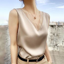 Women's Tanks Acetic Acid Satin Small Suspender Vest For Matching Suit With Bottom Lining And Sleeveless Outer Wearing French Chic Top