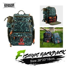 Outdoor Bags Kingdom Multifunctional Fishing Tackle Backpack Waterproof Fish Lure Gear Reel Rod Bag 1.25kg Utility Large Storage 231204