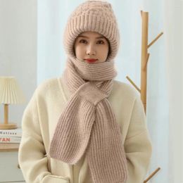 Scarves Ear Protection Knitted Scarf One Piece Hat Wool Knitting Cap Plush Skullies Set Double-layer Windproof Beanie