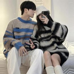 Men's Sweaters Women Long Sleeve Sweater Thick Winter Cosy Unisex Striped Top For Round Neck Pullover