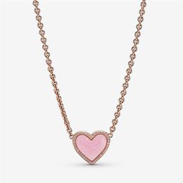100% 925 Sterling Silver Pink Swirl Heart Collier Necklace Fashion Women Wedding Engagement Jewelry Accessories225f