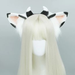 Headbands Plush Ears Hair Hoop Halloween Cow Ears Headband Furry Cartoon Animal Hairband Anime Fancy Dress Cosplay Headdress 231204