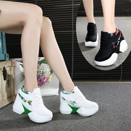 Height Increasing Shoes Autumn Girl lace up height increasing Vulcanized shoes woman high heels wedges hidden heel platform casual sneaker shoes 231204