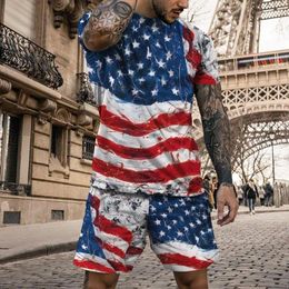 Men's Tracksuits Summer T Shirt Set 3D USA Flag Printing Daily Casual Sportswear Cool Fashion Clothing Oversized Short Sleeve Tracksuit