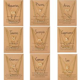 Pendant Necklaces 3Pcs Set Cardboard Star Zodiac Sign 12 Constellation Charm Gold Color Necklace Aries Cancer Leo Scorpio JewelryP296n