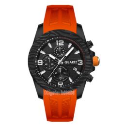 New Design Rubber Strap Mens Watches Black Dial Chronograph Quartz Movement Luxury Business Wristwatch Male Clock Designer Man Sports Fitness Wrist Watch Montre