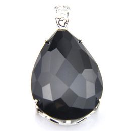 Luckyshine Halloween Jewellery 925 Sterling Silver Plated Super Huge Natural Water Drop Black Onyx Pendant Necklaces273E