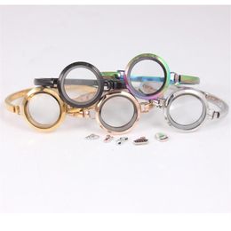 Bangle 5pcs 316L Stainless Steel Screw 30mm Mixed Color Floating Locket 7 8 Inch Bracelet Women Jewelry253Q