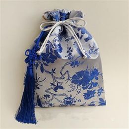 Chinese knot Tassel Extra Large Silk Brocade Bag Drawstring Craft Bags Gift Pouches Suede lining Jewellery Storage Bag 20x25cm239w