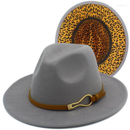 Berets Fedora Hats Women Men Trilby Caps Fedoras Leather Belt Jazz Hat Inner Leopard Print Cap Lady Felt Blower Chapeau